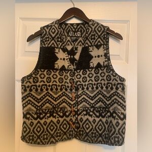 Vintage At Last & Co Wool Black and White Southwestern Vest - Size Large